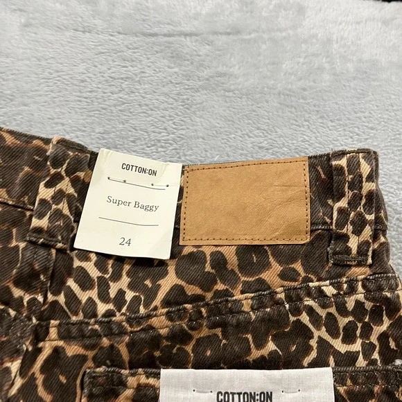 Cotton:On Jeans 24 Super Baggy Carpenter Leopard Flare‎ Y2K Skater NWT
